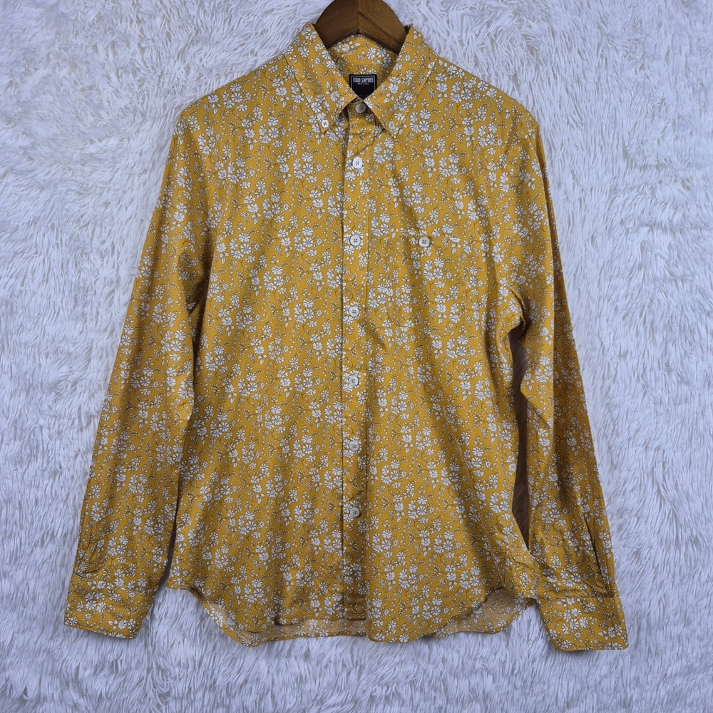 Todd Snyder Mens Mustard Yellow Micro Floral Cotton Button Down Shirt Medium